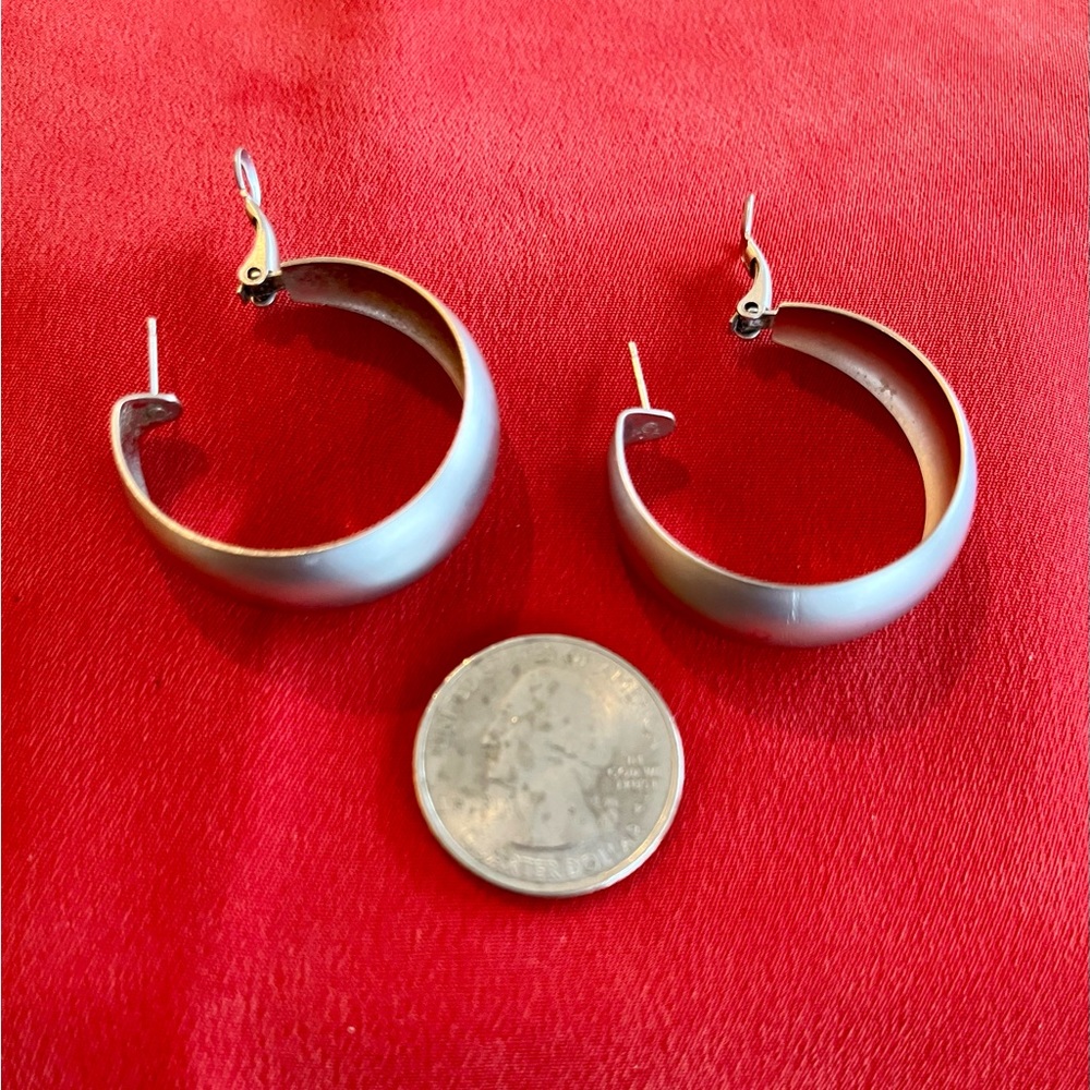 Matt Finished, Silver Plated Hoop Earrings - Picture 15 of 16